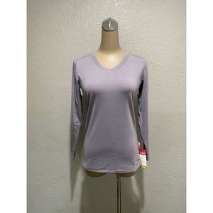 Solid Lavender V Neck Long Sleeve Top S